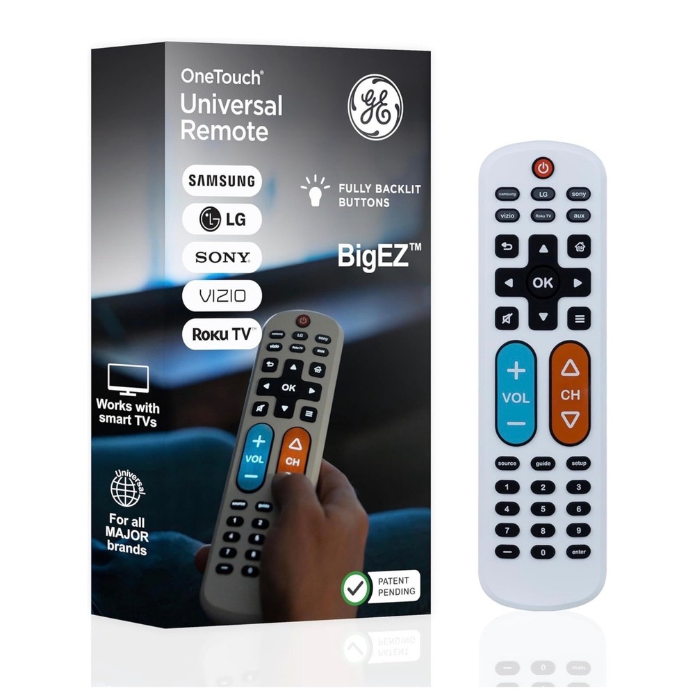 GE BigEZ OneTouch Big Button Universal TV Remote Backlit White 84666
